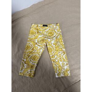 Versace Pants Baby 9/12M 74cm Baroque Print Yellow White Made In Italy Designer